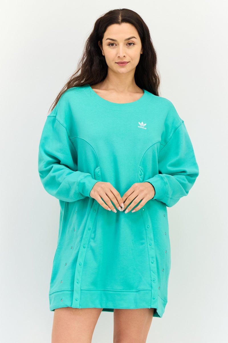 adidas Originals Women Sportswear Fit Long Sleeves Outdoor Sweater Dress, Green - Image 1