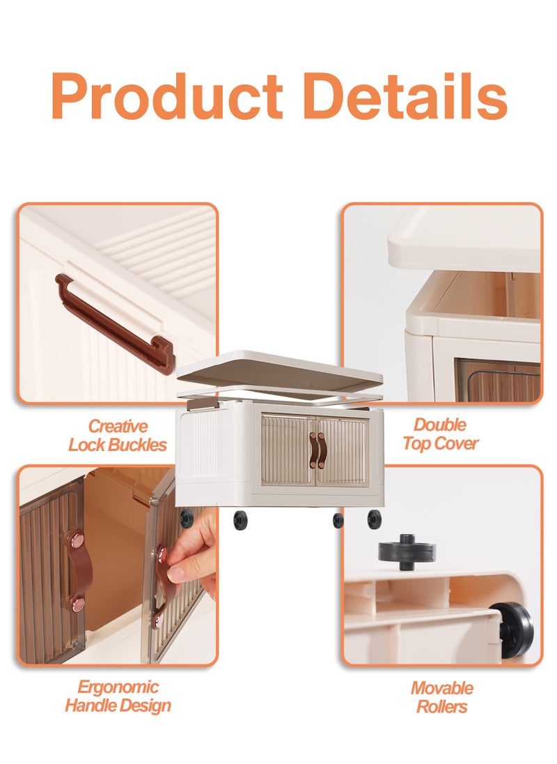 4 Tier Baby Storage Plastic Cabinet with Rolling Wheels – Collapsible, Foldable, Portable Clothes Storage Rack Organizer with Magnetic Transparent Double-Doors, Secure Lids and Lockable Casters – Dustproof and Lightweight Storage Bins Stackable Cupboard Box Baby’s Armoire Dresser for Clothes, Diapers, Blankets Infants Kids Toddlers Nursery Organizer Playroom Storage Solution for Toys – Available in Various Sizes and Layers
