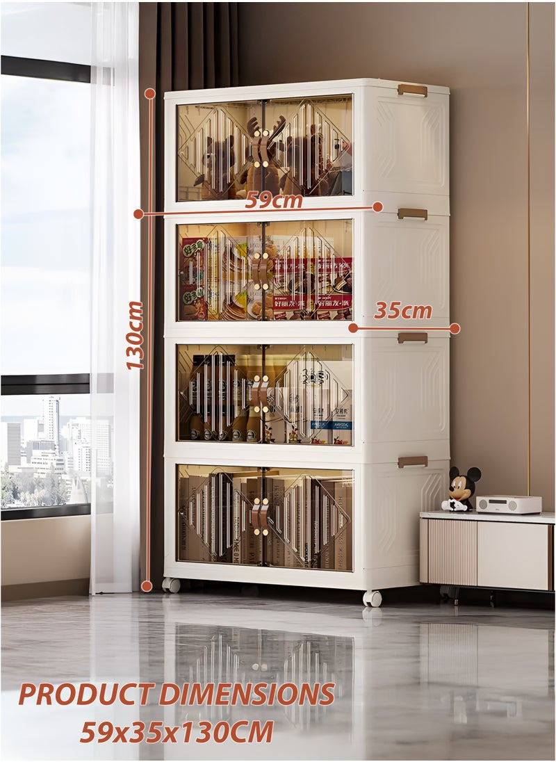 Toshionics Portable Baby’s Wardrobe Closet Organizer with Rolling Wheels Double Door Lock Foldable Collapsible Plastic Storage Bin Dresser Cabinet Children and Infants Multi-Layer Clothes Cupboard Armoire Toddler Closet Organizer for Home Nursery Bedroom Playroom Toys  - Image 4