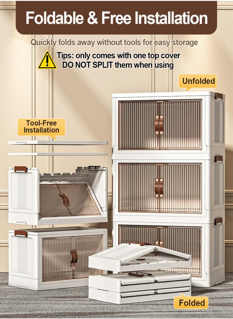 4 Tier Baby Storage Plastic Cabinet with Rolling Wheels – Collapsible, Foldable, Portable Clothes Storage Rack Organizer with Magnetic Transparent Double-Doors, Secure Lids and Lockable Casters – Dustproof and Lightweight Storage Bins Stackable Cupboard Box Baby’s Armoire Dresser for Clothes, Diapers, Blankets Infants Kids Toddlers Nursery Organizer Playroom Storage Solution for Toys – Available in Various Sizes and Layers