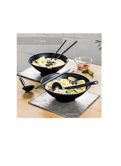 Y&D 2 Sets of Ramen Bowl (Black Melamine),6pcs,37oz Soup Bowls with Chopsticks and Spoons Set for Ramen,Pho,Noodles,Asian Dishes  - Image 5