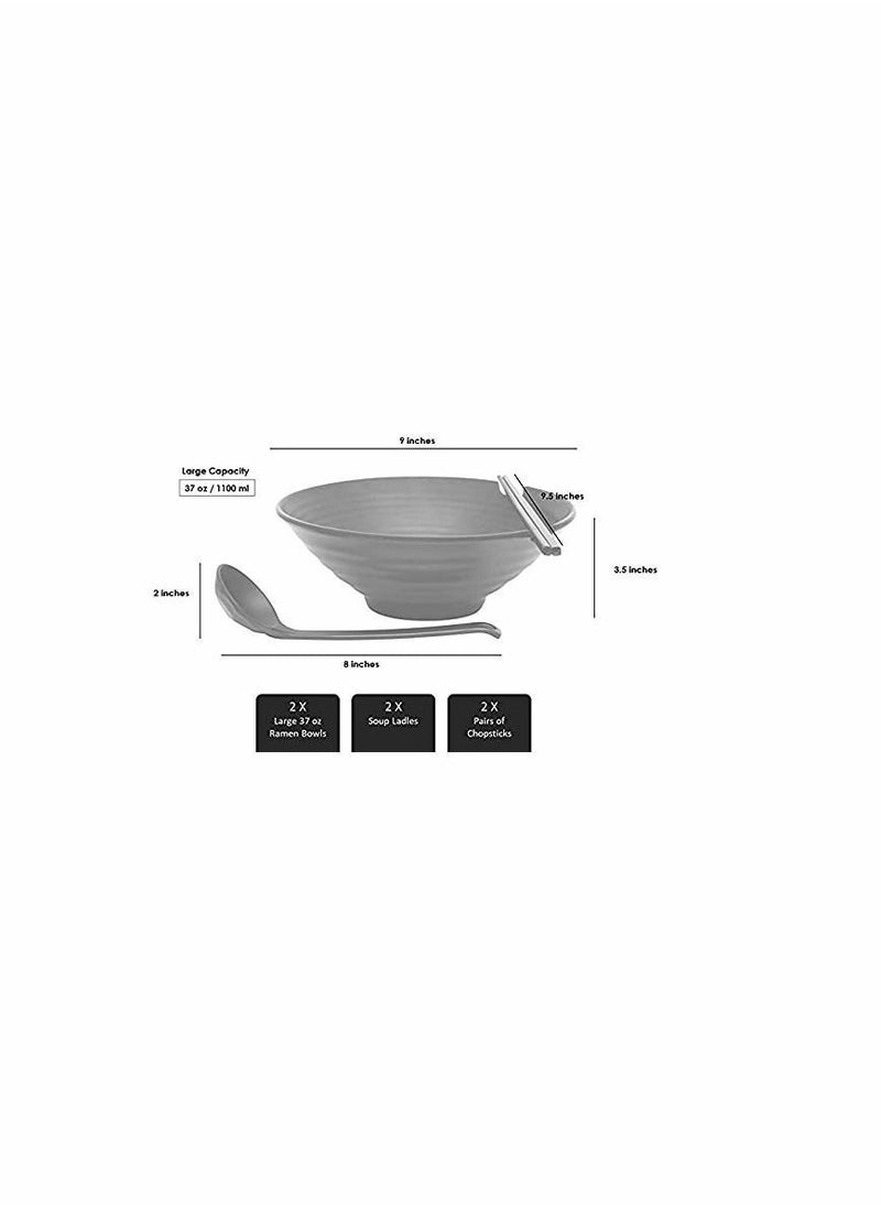 Y&D 2 Sets of Ramen Bowl (Black Melamine),6pcs,37oz Soup Bowls with Chopsticks and Spoons Set for Ramen,Pho,Noodles,Asian Dishes  - Image 3