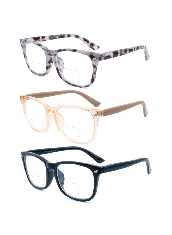 FEIVSN 3 Pack Bifocal Reading Glasses for Women Men Bi-focal Readers PC Frame Fixed Hinge Dual Focal Clear Top Eyewear, Black + Pretty Pink + Pea Color, +1.50 - Image 2