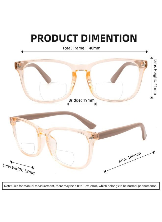 FEIVSN 3 Pack Bifocal Reading Glasses for Women Men Bi-focal Readers PC Frame Fixed Hinge Dual Focal Clear Top Eyewear, Black + Pretty Pink + Pea Color, +1.50 - Image 3
