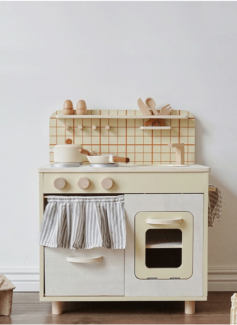Play Kitchen for Kids, Wooden Kids Play Kitchen Playset Chef Pretend Play Set for Toddlers , Toys Kitchen with 15 Pcs Toy Food & Cookware Accessories