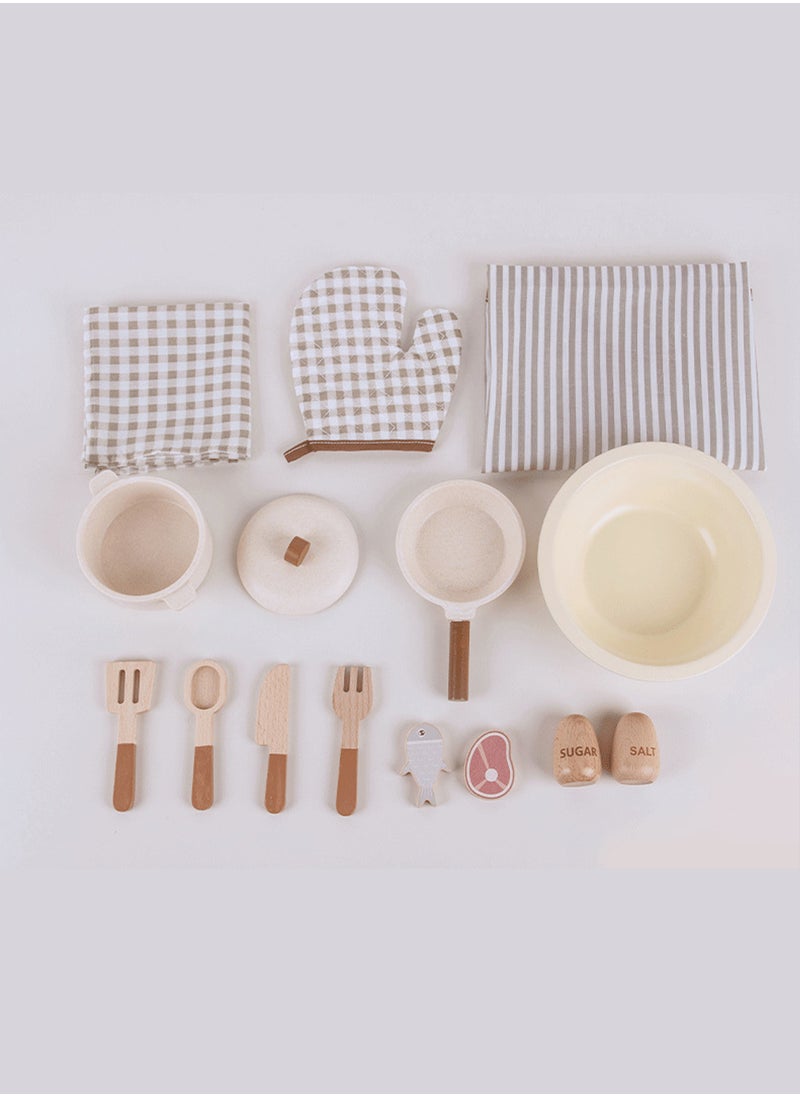 Play Kitchen for Kids, Wooden Kids Play Kitchen Playset Chef Pretend Play Set for Toddlers , Toys Kitchen with 15 Pcs Toy Food & Cookware Accessories