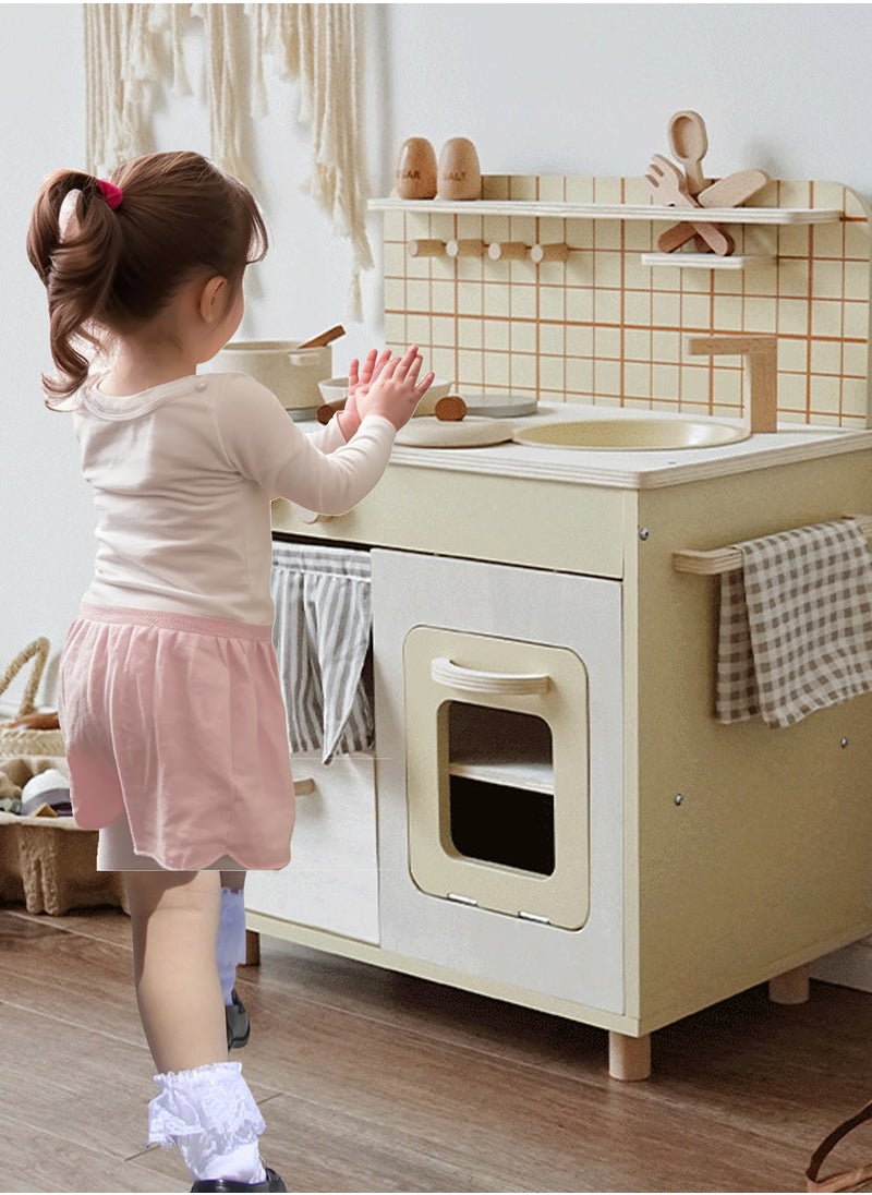 Play Kitchen for Kids, Wooden Kids Play Kitchen Playset Chef Pretend Play Set for Toddlers , Toys Kitchen with 15 Pcs Toy Food & Cookware Accessories