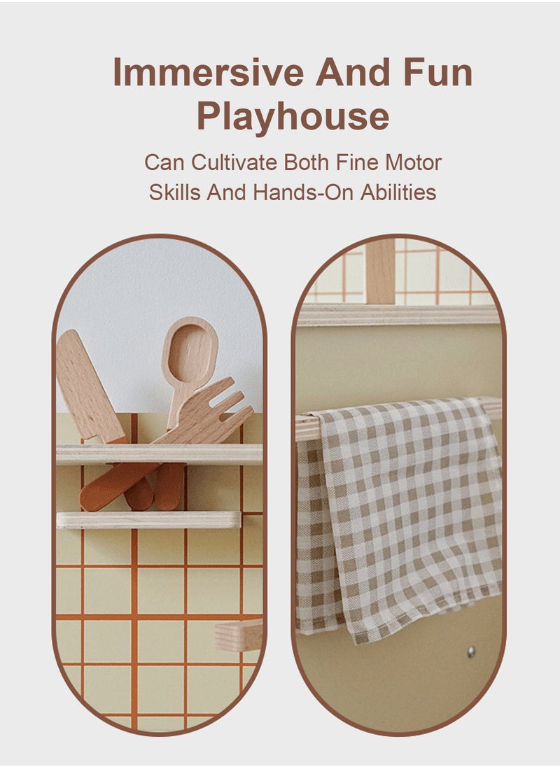Play Kitchen for Kids, Wooden Kids Play Kitchen Playset Chef Pretend Play Set for Toddlers , Toys Kitchen with 15 Pcs Toy Food & Cookware Accessories
