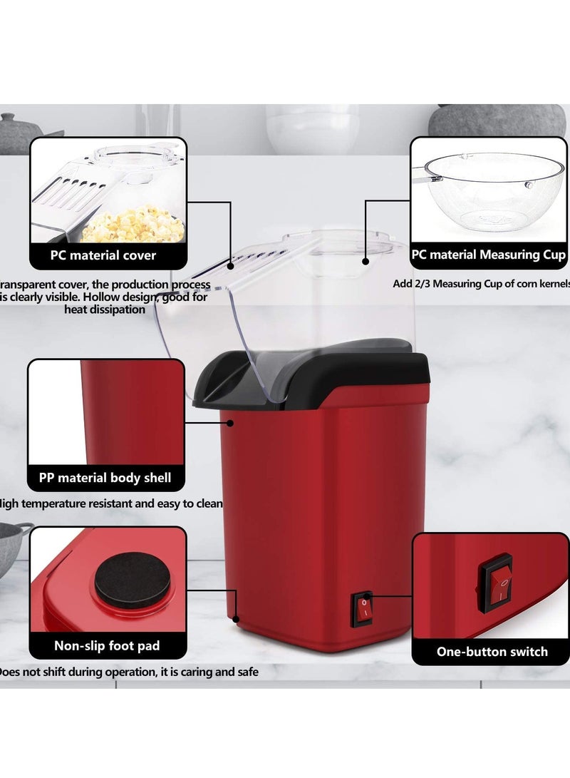 لاك ماكينة صنع الفشار الكهربائية بالهواء الساخن، وجبة خفيفة صحية، كوب وغطاء علوي للحفلات والمنزل والأسرة - Image 4