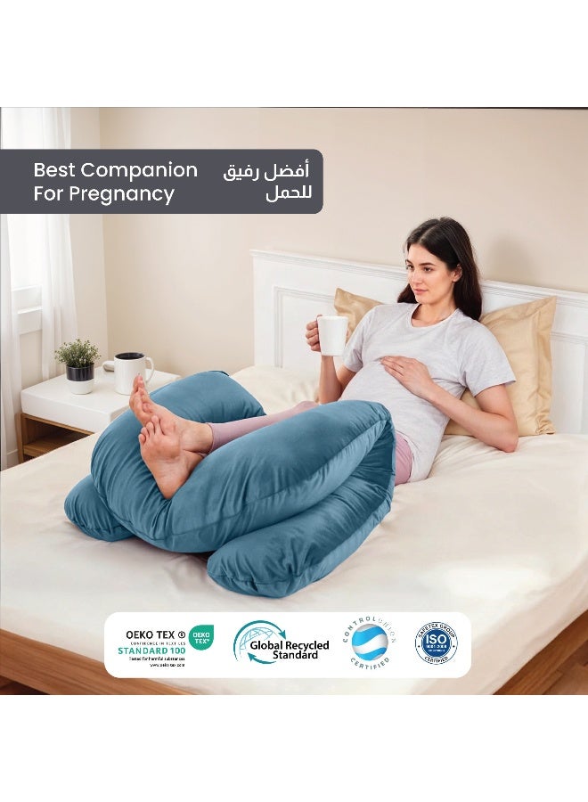 Rest Premium Velvet U Shaped Pregnancy Pillow  70x140cm  Maternity Full Body Pillow For Pregnant Women for Back , Hip , Neck and Knee Support with Removal Cover , Teal  - Image 3