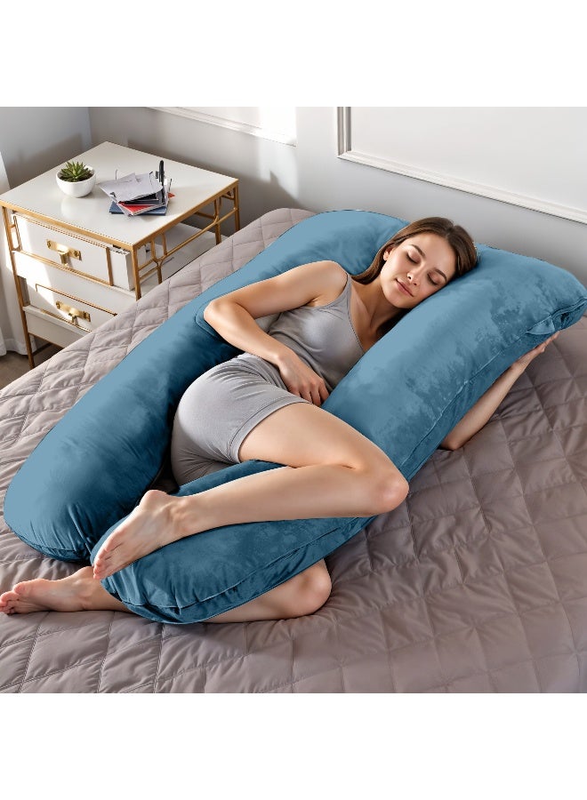 Rest Premium Velvet U Shaped Pregnancy Pillow  70x140cm  Maternity Full Body Pillow For Pregnant Women for Back , Hip , Neck and Knee Support with Removal Cover , Teal  - Image 1