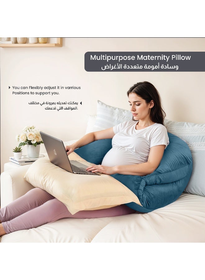 Rest Premium Velvet U Shaped Pregnancy Pillow  70x140cm  Maternity Full Body Pillow For Pregnant Women for Back , Hip , Neck and Knee Support with Removal Cover , Teal  - Image 2