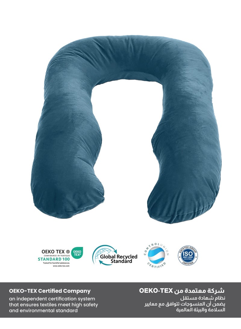 Rest Premium Velvet U Shaped Pregnancy Pillow  70x140cm  Maternity Full Body Pillow For Pregnant Women for Back , Hip , Neck and Knee Support with Removal Cover , Teal - Image 3
