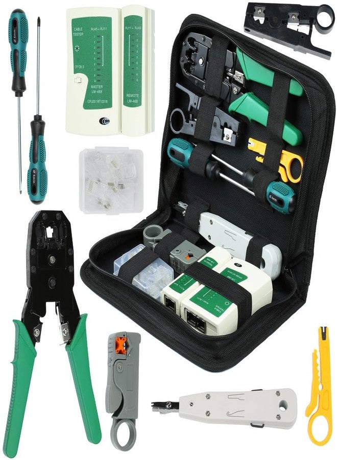 NewGet LAN Network Tool Kit with RJ45 Crimping Tool & Cable Tester | RJ11 RJ12 RJ45 Connectors Ethernet Repair Tool Set with Wire Stripper, Punch Down Tool & Carry Case for Cat5 Cat6 LAN Cable Crimper - Image 1