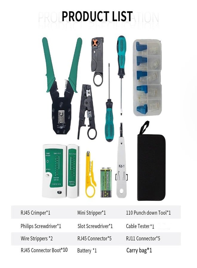 NewGet LAN Network Tool Kit with RJ45 Crimping Tool & Cable Tester | RJ11 RJ12 RJ45 Connectors Ethernet Repair Tool Set with Wire Stripper, Punch Down Tool & Carry Case for Cat5 Cat6 LAN Cable Crimper - Image 4