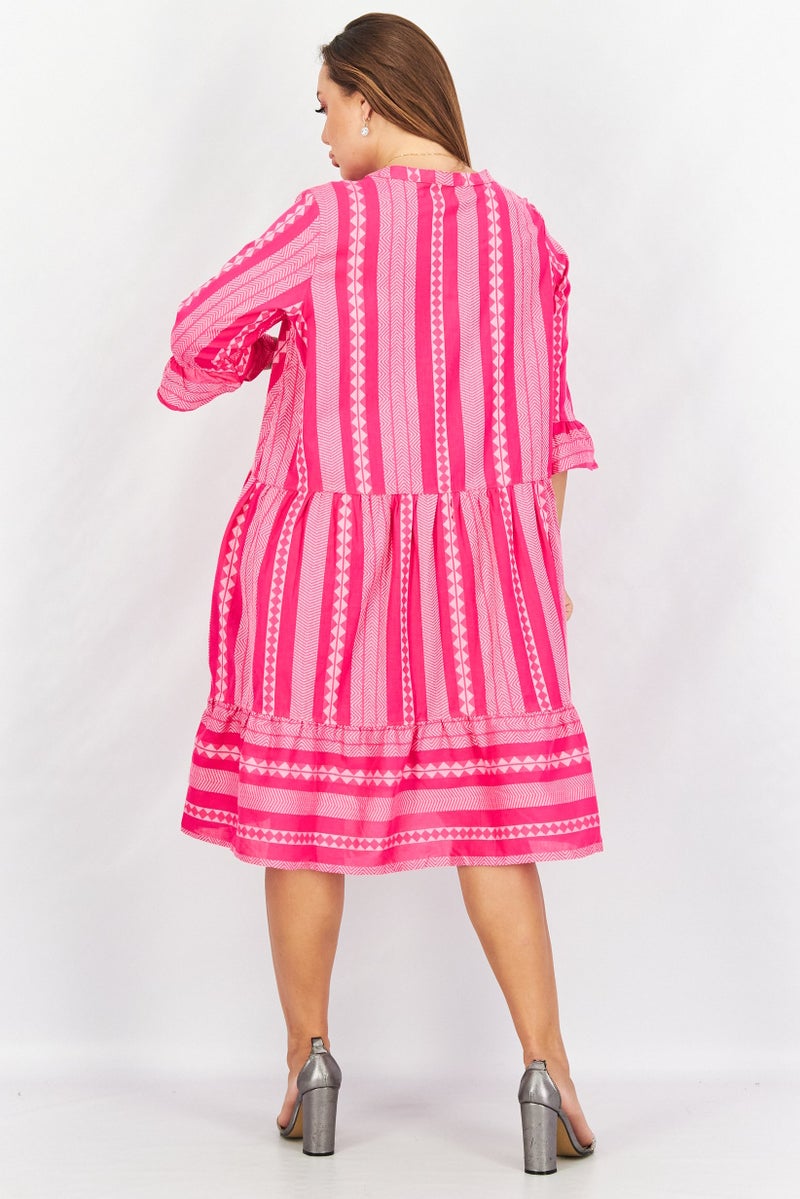 Tchibo Women 3/4 Sleeves Pattern Dress, Pink - Image 3