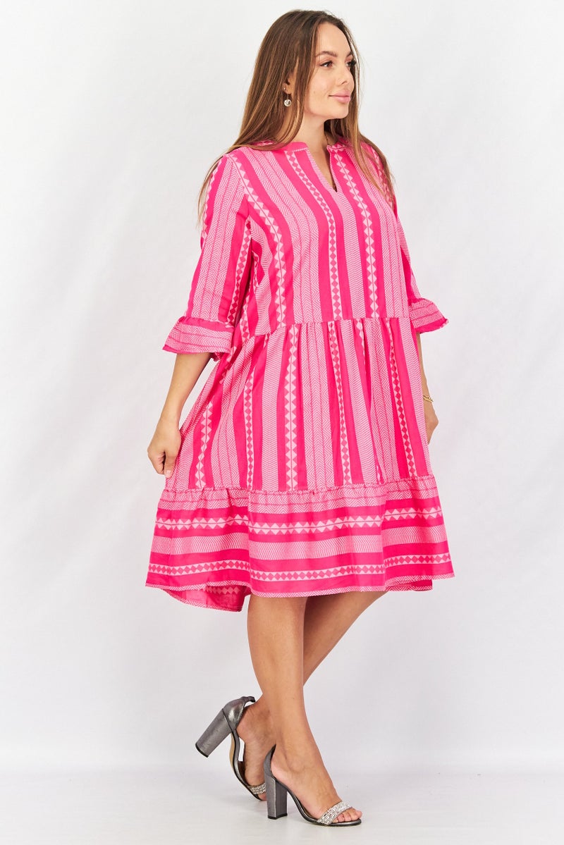 Tchibo Women 3/4 Sleeves Pattern Dress, Pink - Image 2