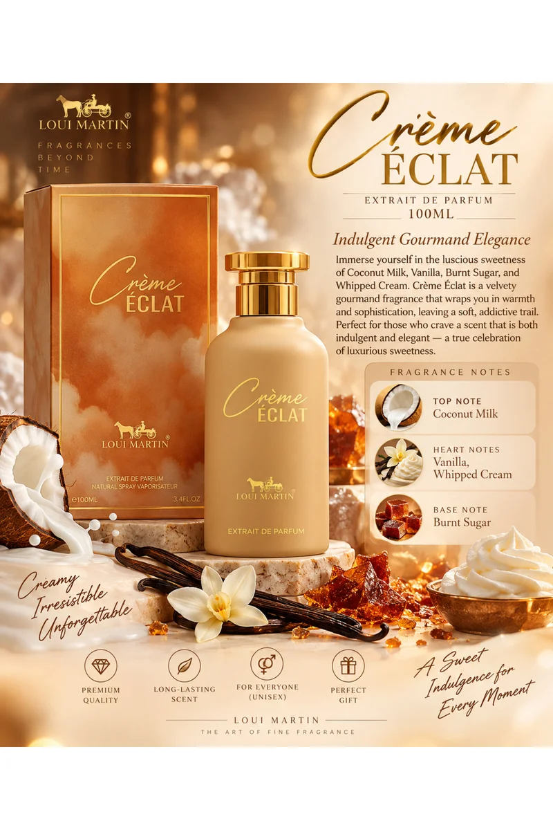 Loui Martin Creme Eclat Extrait de Parfum 100ml | Coconut Milk, Vanilla, Whipped Cream & Burnt Sugar | Gourmand Fragrance