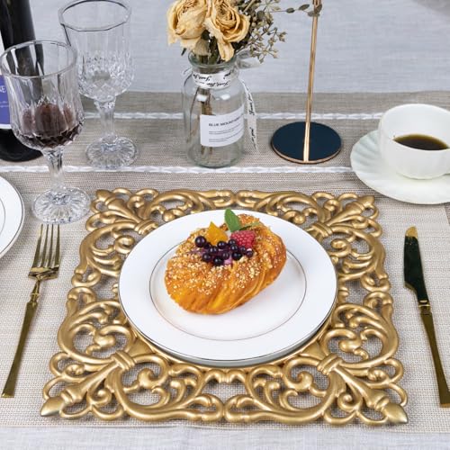 MAONAME 12" Gold Charger Plates Set of 12, Mirror Charger for Dinner Plates, Plastic Plate Chargers with Embossed Rims, Square Chargers for Table Setting, Wedding - Image 5