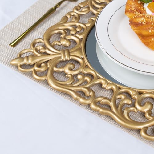 MAONAME 12" Gold Charger Plates Set of 12, Mirror Charger for Dinner Plates, Plastic Plate Chargers with Embossed Rims, Square Chargers for Table Setting, Wedding - Image 4