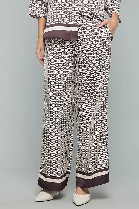 أر أند بي Patterned Wide Leg Pants with Drawstring Waist