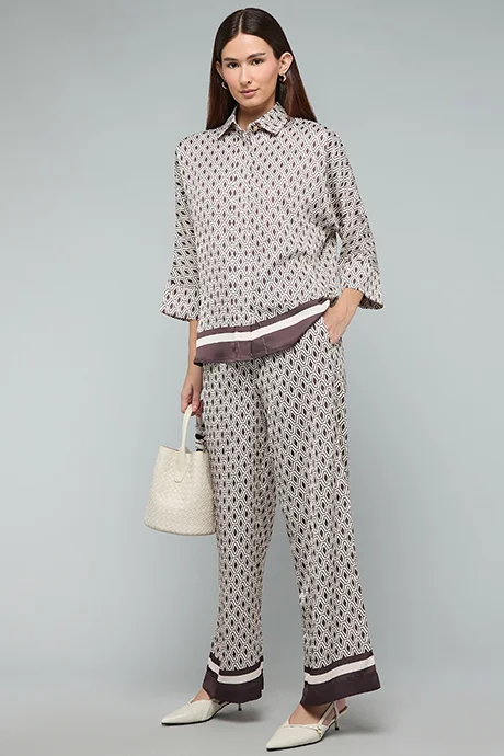 أر أند بي Patterned Wide Leg Pants with Drawstring Waist