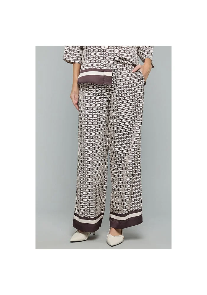 أر أند بي Patterned Wide Leg Pants with Drawstring Waist