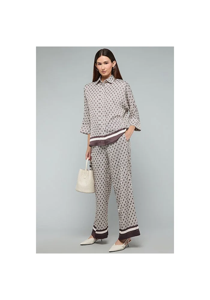 أر أند بي Patterned Wide Leg Pants with Drawstring Waist