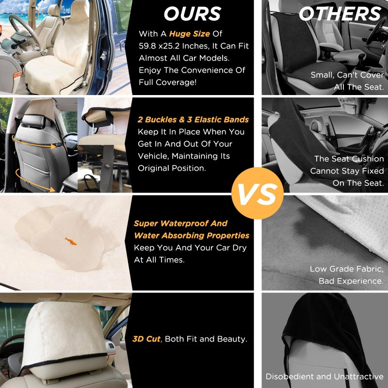 DREAMANIA Waterproof Seat Cover Towel, 2PCS Premium Sweat Carseat Protector, Perfect for Universal Anti-Slip Car Truck SUV Seat, Great for Surfing Yoga Gym Workout, Tan - Image 4