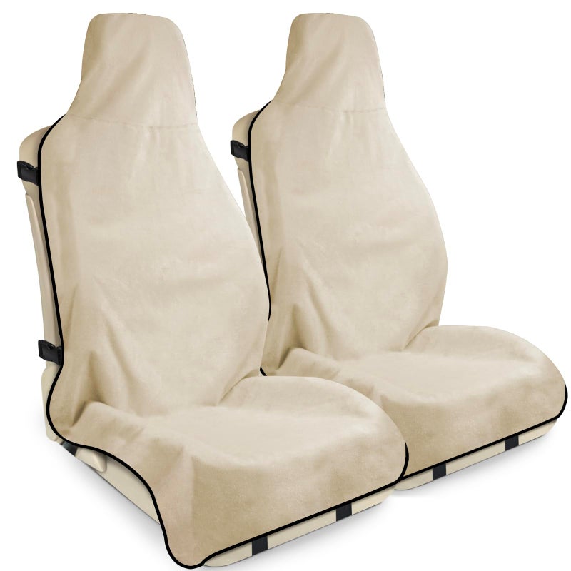 DREAMANIA Waterproof Seat Cover Towel, 2PCS Premium Sweat Carseat Protector, Perfect for Universal Anti-Slip Car Truck SUV Seat, Great for Surfing Yoga Gym Workout, Tan - Image 1