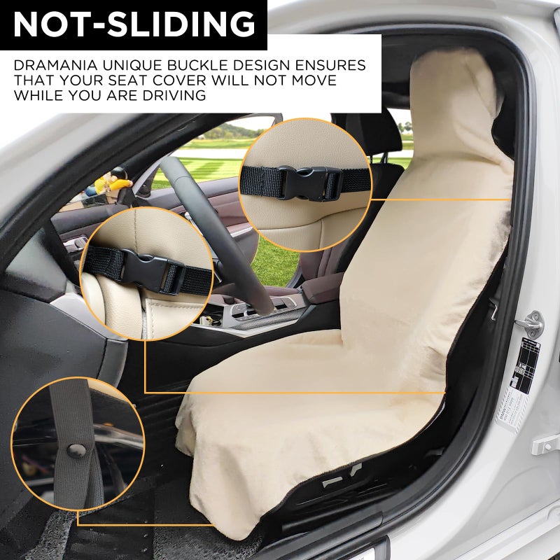 DREAMANIA Waterproof Seat Cover Towel, 2PCS Premium Sweat Carseat Protector, Perfect for Universal Anti-Slip Car Truck SUV Seat, Great for Surfing Yoga Gym Workout, Tan - Image 3