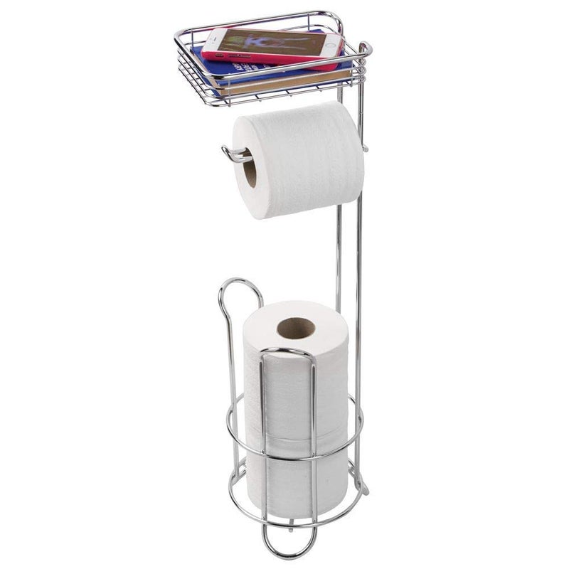 InterDesign iDesign Classico Free Standing Toilet Paper Holder with Shelf for Bathroom  Chrome