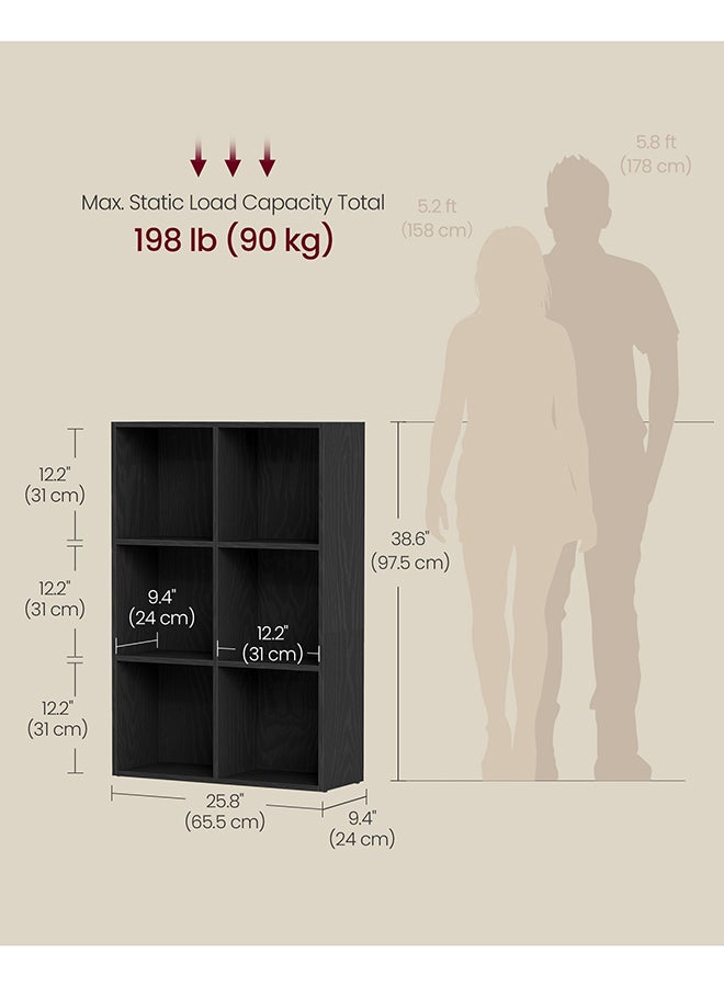 VASAGLE Bookcase, Shelf, Storage Cabinet with 6 Compartments, Freestanding Bookcase, Cube Bookcase, for Living Room, Office, Dining Room, Black - Image 5