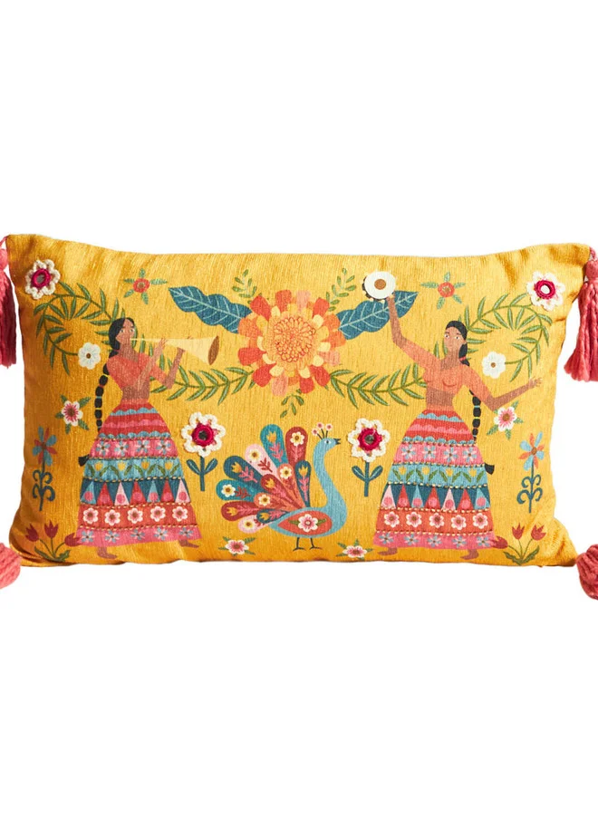 Chumbak Marigold Lady Troupe Cushion Cover 12"x20"