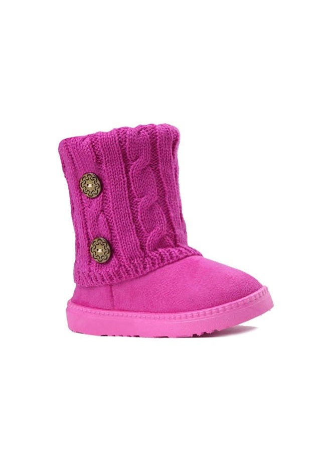 REDVOLUTION Kids Boots Toddler Girls Cute 2 Buttons Suede Knitting Shoe, Fuchsia, 11 Little Kid - Image 1