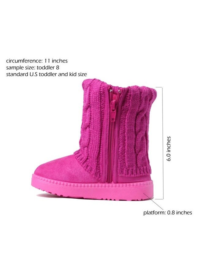 REDVOLUTION Kids Boots Toddler Girls Cute 2 Buttons Suede Knitting Shoe, Fuchsia, 11 Little Kid - Image 3
