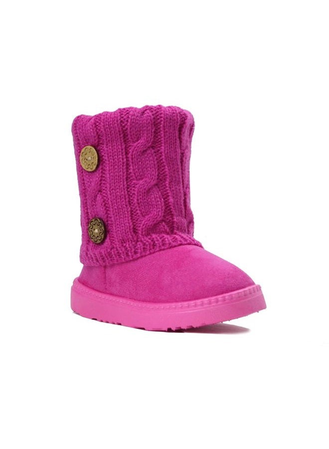 REDVOLUTION Kids Boots Toddler Girls Cute 2 Buttons Suede Knitting Shoe, Fuchsia, 11 Little Kid - Image 2