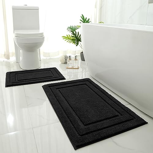HOMEIDEAS Bathroom Rugs Sets 2 Piece, Super Soft and Absorbent Non Slip Microfiber Machine Washable Bath Mat Set (20" x 32" + 16" x 24", Black) - Image 1