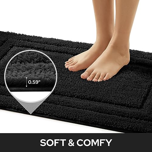 HOMEIDEAS Bathroom Rugs Sets 2 Piece, Super Soft and Absorbent Non Slip Microfiber Machine Washable Bath Mat Set (20" x 32" + 16" x 24", Black) - Image 2