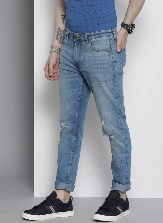 شركة المرآب الهندية Men Slim Fit Solid Mid-Rise Stretchable Jeans