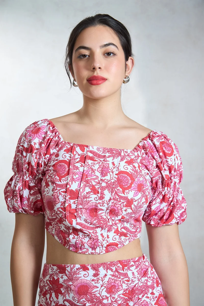 فيرجيو Cotton Floral Brunchwear Printed Corsets Tops for Women