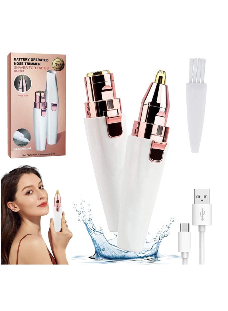 Arabest Facial Hair Remover for Women,Nose Hair Trimmer Rechargeable 2-1 Eyebrow Razor Portable Electric Shaver Painless Hair Remover Device for Face Nose Peach Fuzz Body Beard Lips Chin Female Hair Removal - Image 1