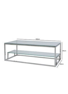 VANITY LIVING VANITY LIVING Coffee Table for Living Room, 2 Tier Modern Tempered Glass Tabletop with Lazzaro Chrome Sturdy Stainless Steel Frame, Centre Table for Dining Room  - Image 3