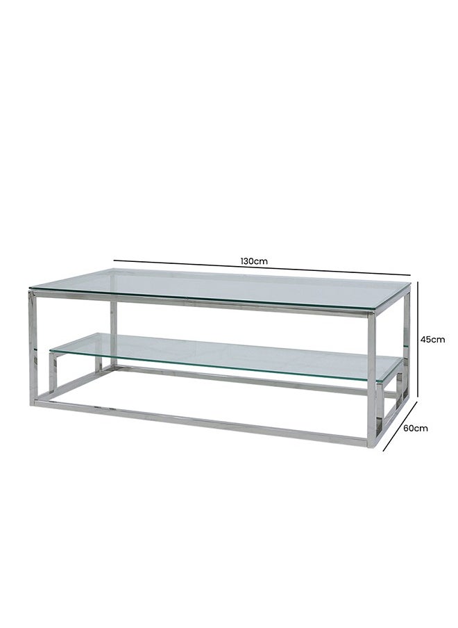 VANITY LIVING VANITY LIVING Coffee Table for Living Room, 2 Tier Modern Tempered Glass Tabletop with Lazzaro Chrome Sturdy Stainless Steel Frame, Centre Table for Dining Room  - Image 3