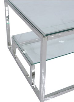 VANITY LIVING VANITY LIVING Coffee Table for Living Room, 2 Tier Modern Tempered Glass Tabletop with Lazzaro Chrome Sturdy Stainless Steel Frame, Centre Table for Dining Room  - Image 5