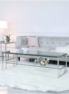 VANITY LIVING VANITY LIVING Coffee Table for Living Room, 2 Tier Modern Tempered Glass Tabletop with Lazzaro Chrome Sturdy Stainless Steel Frame, Centre Table for Dining Room  - Image 1