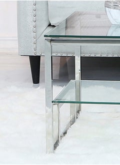 VANITY LIVING VANITY LIVING Coffee Table for Living Room, 2 Tier Modern Tempered Glass Tabletop with Lazzaro Chrome Sturdy Stainless Steel Frame, Centre Table for Dining Room  - Image 4