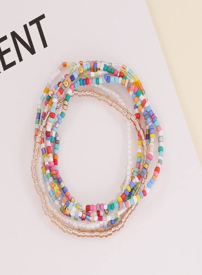 DATOA Bohemian Multilayer Seed Beads Bracelet Handmade Wrap Bracelets Beach Stretch Bangle Jewelry for Women-White - Image 2