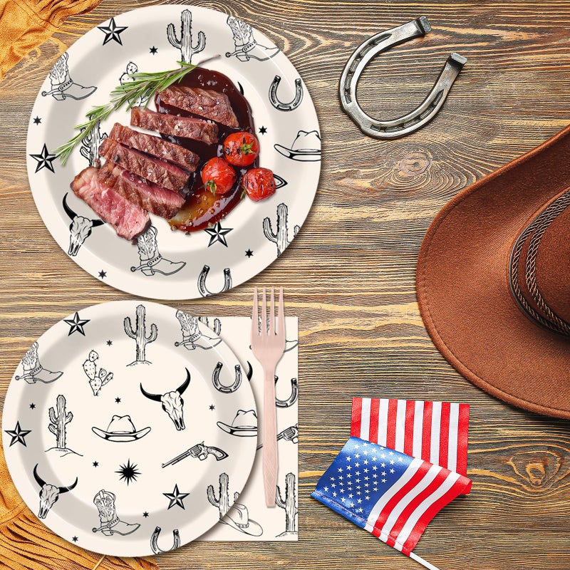 Oitnlaughter 96PCS Western Cowboy Party Paper Plates and Napkins Set for Rodeo Party Cake Dessert Plates Disposable Decor Supplies Wild West Bachelorette Tableware for Kids Birthday Gatherings Decorations - Image 5