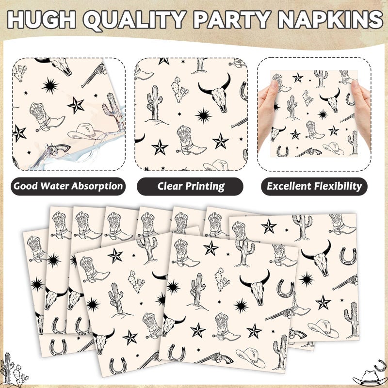 Oitnlaughter 96PCS Western Cowboy Party Paper Plates and Napkins Set for Rodeo Party Cake Dessert Plates Disposable Decor Supplies Wild West Bachelorette Tableware for Kids Birthday Gatherings Decorations - Image 4